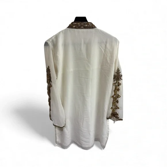Elegant White and Gold Embroidered Women's Traditional Top - Picture 7 of 8